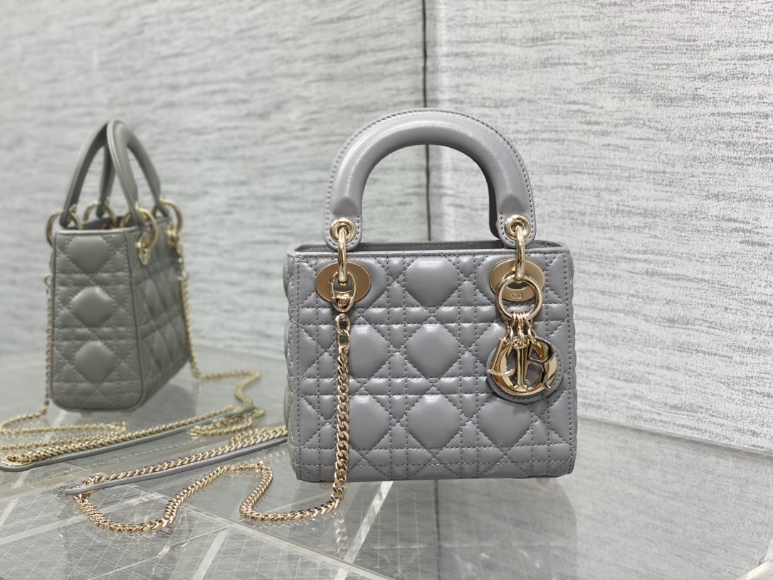 Mini Lady Dior Bag Gray Cannage Lambskin